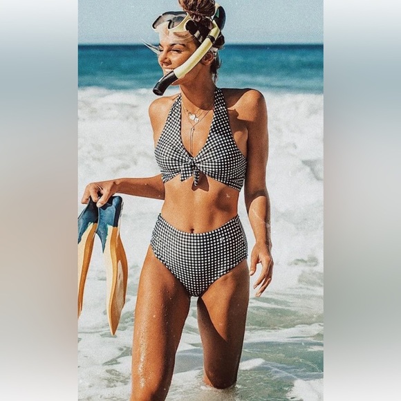 Albion Fit Black Check bikini swimsuit size Medium NWT - Picture 1 of 5